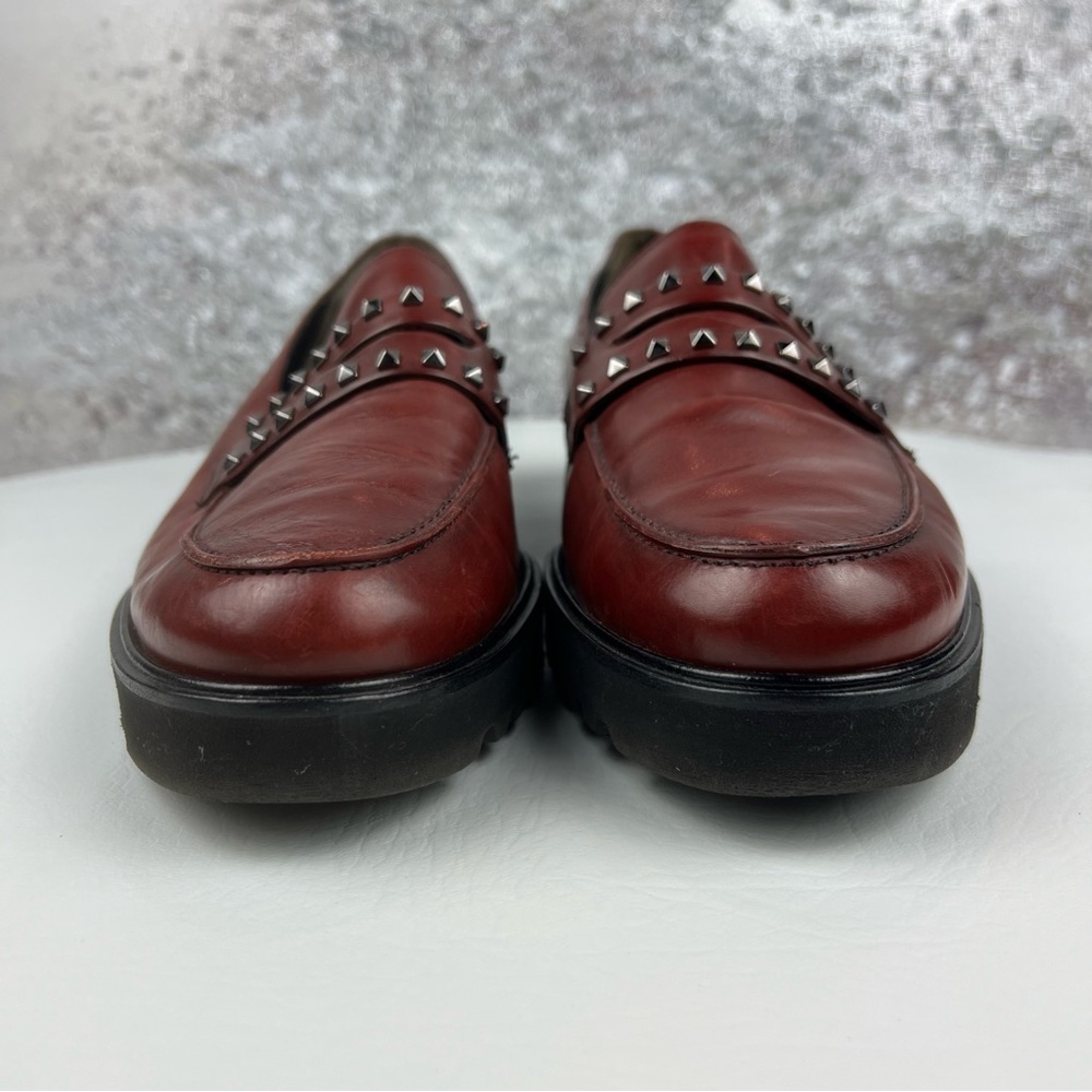 Paul Green Burgundy Studded Leather Loafers - Picture 6 of 10